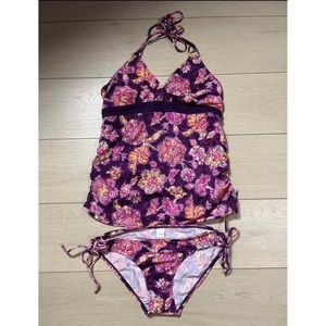 Purple maternity tankini with flowers